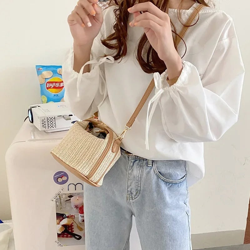 Woven Bucket Crossbody Bag