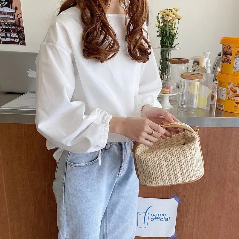 Woven Bucket Crossbody Bag