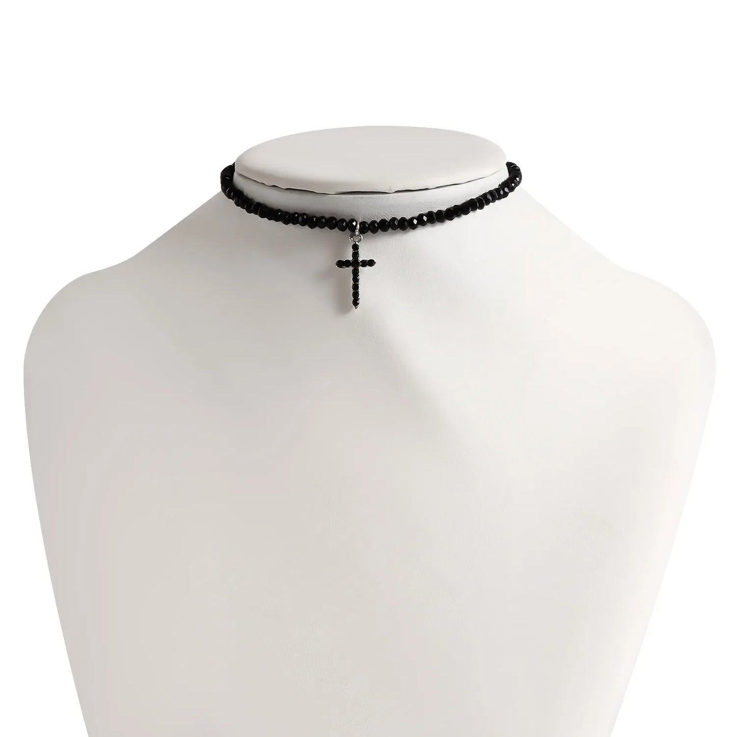 Simple Black Beads Necklace with Cross / Heart Pendant