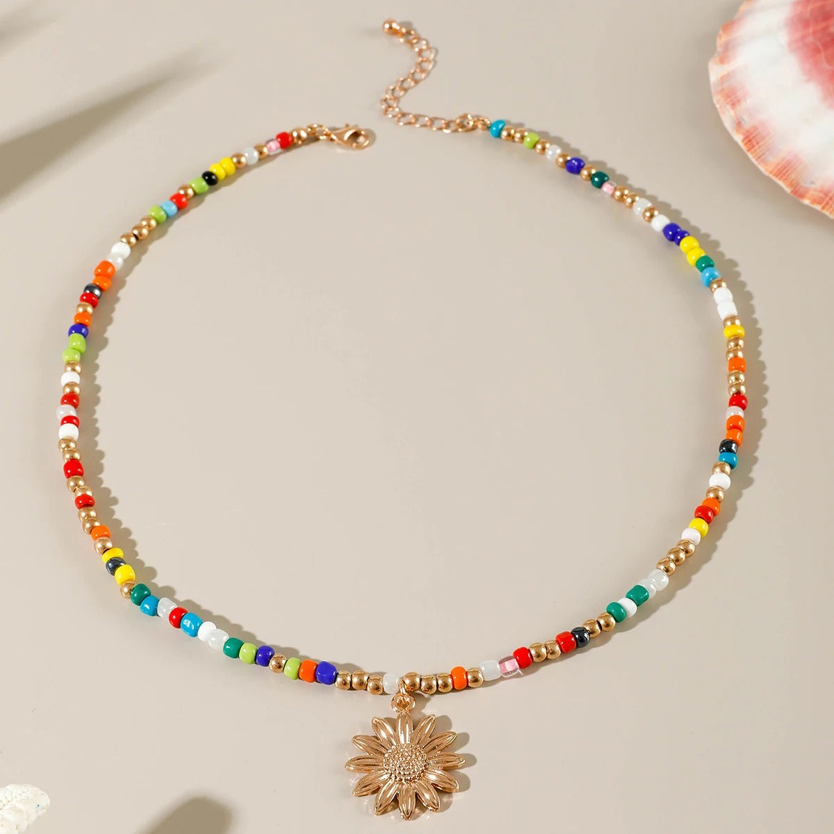 Tocona Bohemia Starfish Shell and Flower Pendant Necklace