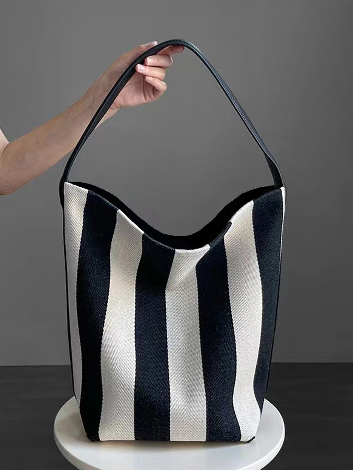Striped Canvas Bucket Bag