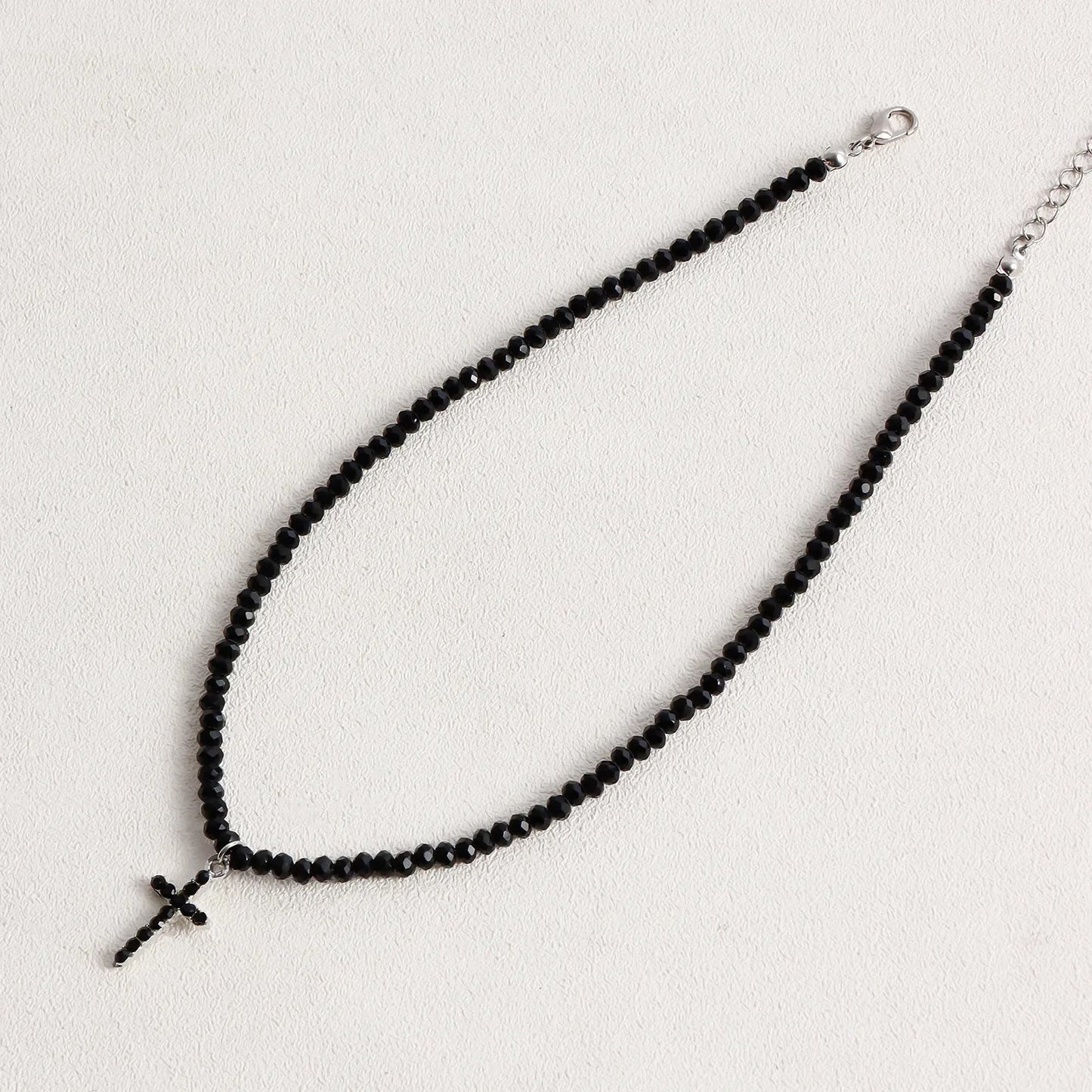 Simple Black Beads Necklace with Cross / Heart Pendant