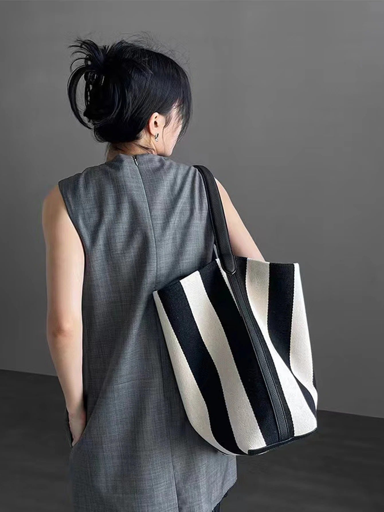 Striped Canvas Bucket Bag