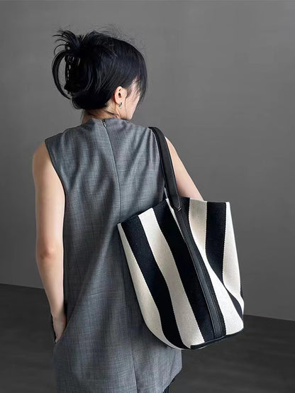 Striped Canvas Bucket Bag