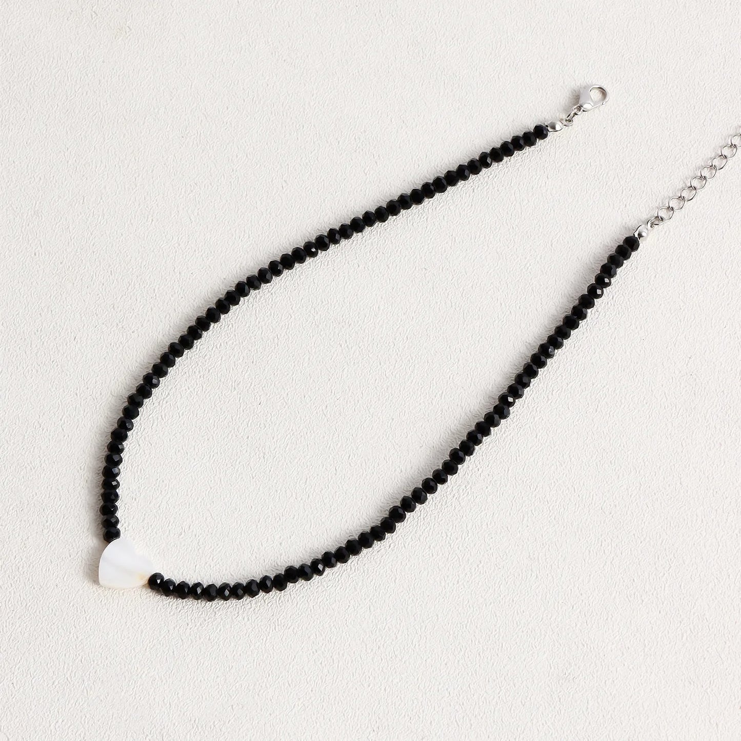 Simple Black Beads Necklace with Cross / Heart Pendant