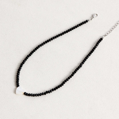 Simple Black Beads Necklace with Cross / Heart Pendant