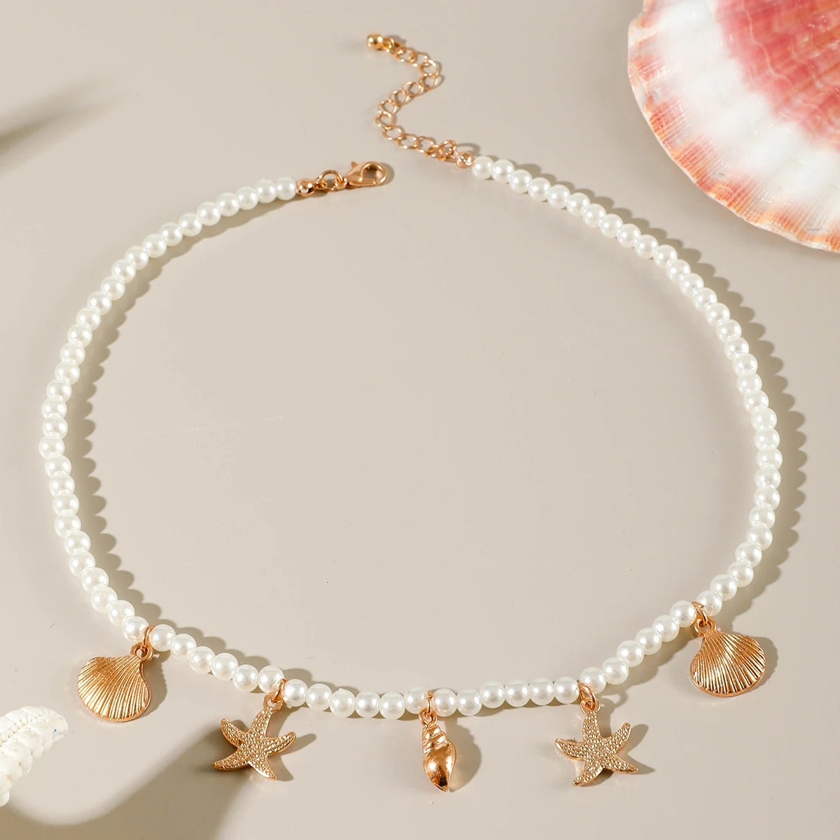 Tocona Bohemia Starfish Shell and Flower Pendant Necklace